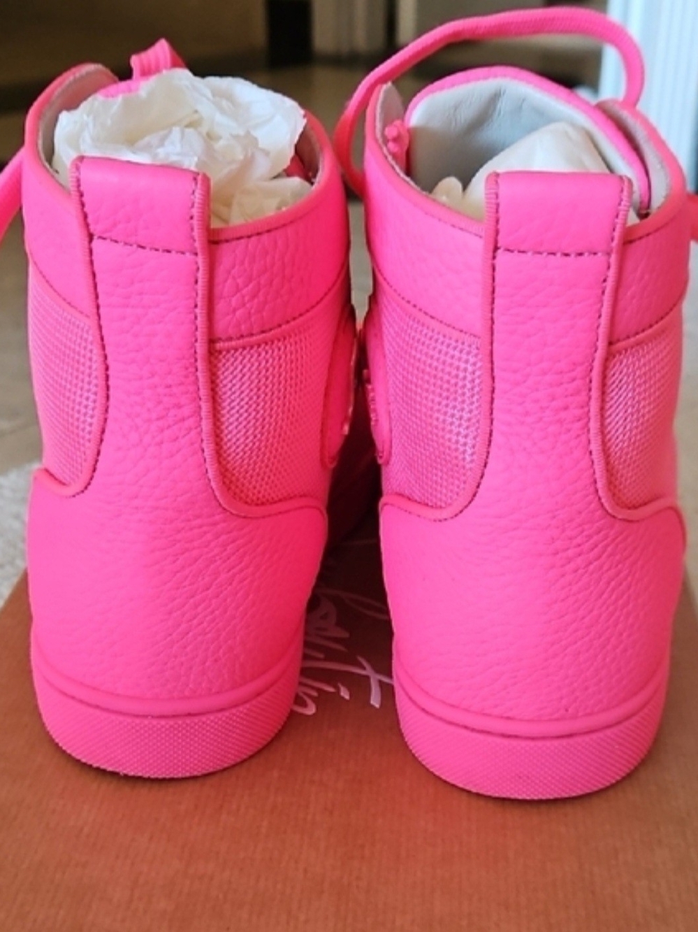 Christian Louboutin Women's Pink Spiked High-Top Sneakers - Picture 5 of 7